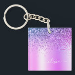 Porte-clés Parties scintillant violet étincelle Glam métal No<br><div class="desc">Purple Faux Foil Métallique Parties scintillant étincelante Métal brossé Monogramme Nom Porte - clé. Cela rend le cadeau parfait pour 16 ans,  mariage,  douche nuptiale,  anniversaire,  baby shower ou bachelorette pour quelqu'un qui aime le luxe glam et les styles chic.</div>