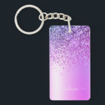 Porte-clés Parties scintillant violet étincelle Glam métal No<br><div class="desc">Purple Faux Foil Métallique Parties scintillant étincelante Métal brossé Monogramme Nom Porte - clé. Cela rend le cadeau parfait pour 16 ans,  mariage,  douche nuptiale,  anniversaire,  baby shower ou bachelorette pour quelqu'un qui aime le luxe glam et les styles chic.</div>