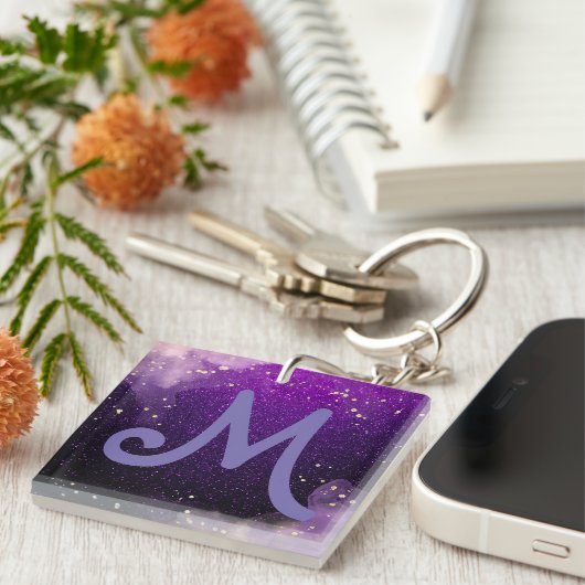 Porte-clés parties scintillant violet foncé monogrammé (Devant Droit)
