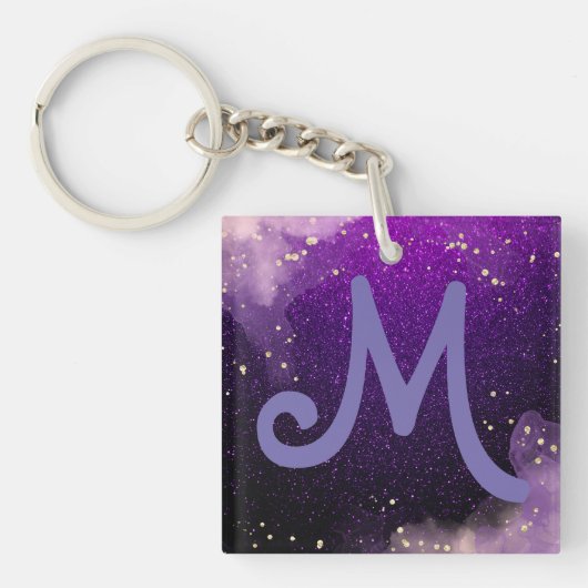 Porte-clés parties scintillant violet foncé monogrammé (Devant)