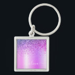 Porte-clés Parties scintillant violet Glam Nom du monogramme<br><div class="desc">Purple Faux Foil Métallic Sparkle Parties scintillant brossé Métal Monogramme Nom Clés (Porte - clé). Cela rend le cadeau parfait pour 16 ans,  mariage,  douche nuptiale,  anniversaire,  baby shower ou bachelorette pour quelqu'un qui aime le luxe glam et les styles chic.</div>