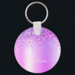 Porte-clés Parties scintillant violet Glam Nom du monogramme<br><div class="desc">Purple Faux Foil Métallic Sparkle Parties scintillant brossé Métal Monogramme Nom Clés (Porte - clé). Cela rend le cadeau parfait pour 16 ans,  mariage,  douche nuptiale,  anniversaire,  baby shower ou bachelorette pour quelqu'un qui aime le luxe glam et les styles chic.</div>