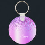 Porte-clés Parties scintillant violet Glam Nom du monogramme<br><div class="desc">Purple Faux Foil Métallic Sparkle Parties scintillant brossé Métal Monogramme Nom Clés (Porte - clé). Cela rend le cadeau parfait pour 16 ans,  mariage,  douche nuptiale,  anniversaire,  baby shower ou bachelorette pour quelqu'un qui aime le luxe glam et les styles chic.</div>