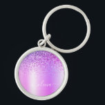 Porte-clés Parties scintillant violet Glam Nom du monogramme<br><div class="desc">Purple Faux Foil Métallic Sparkle Parties scintillant brossé Métal Monogramme Nom Clés (Porte - clé). Cela rend le cadeau parfait pour 16 ans,  mariage,  douche nuptiale,  anniversaire,  baby shower ou bachelorette pour quelqu'un qui aime le luxe glam et les styles chic.</div>