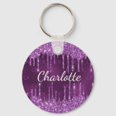 Porte-clés Parties scintillant violet gouttes monogramme init (Verso)
