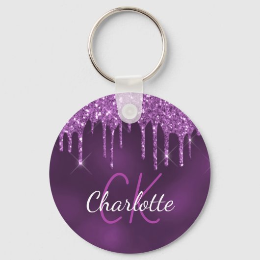 Porte-clés Parties scintillant violet gouttes monogramme init (Recto)