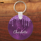 Porte-clés Parties scintillant violet gouttes monogramme init (Recto)