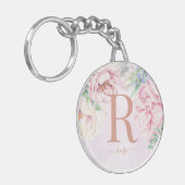 Porte-clés Pastel Aquarelle Florale Monogramme Photo (Devant gauche)