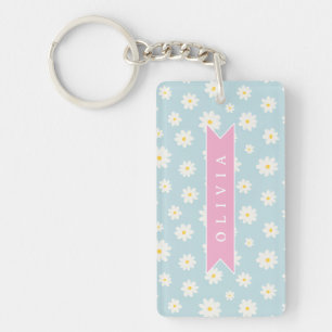 Porte-clés Pastel Bleu Personnalisé Fleur de Coquette Féminin
