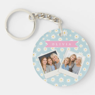 Porte-clés Pastel Bleu Personnalisé Fleur de Coquette Féminin