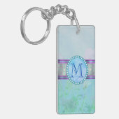 Porte-clés Pastel Blue Floral Monogramme (Devant gauche)