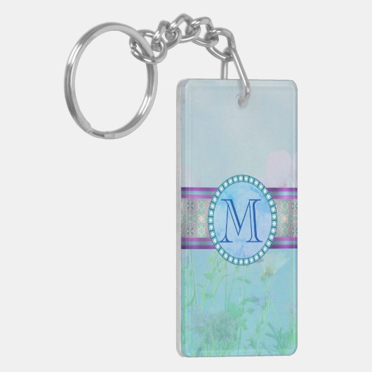 Porte-clés Pastel Blue Floral Monogramme (Devant gauche)