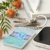 Porte-clés Pastel Blue Floral Monogramme (Devant droit)