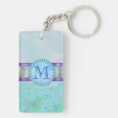 Porte-clés Pastel Blue Floral Monogramme (Dos)