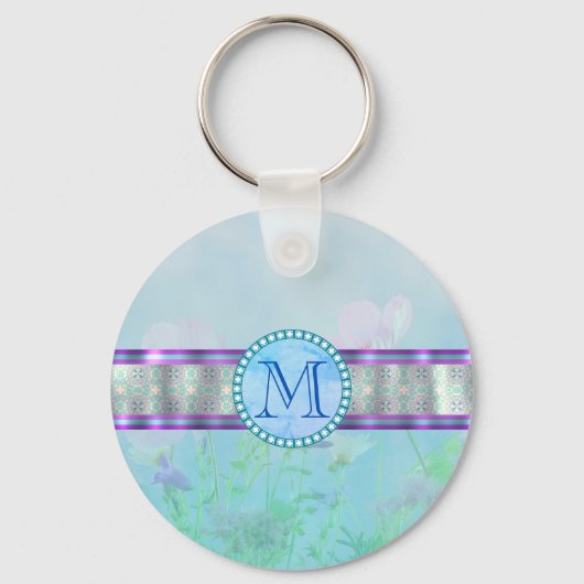Porte-clés Pastel Blue Floral Monogramme (Recto)