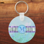 Porte-clés Pastel Blue Floral Monogramme (Recto)