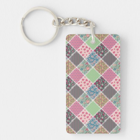 Porte-clés Pastel Floral Quilt Carré (Devant)
