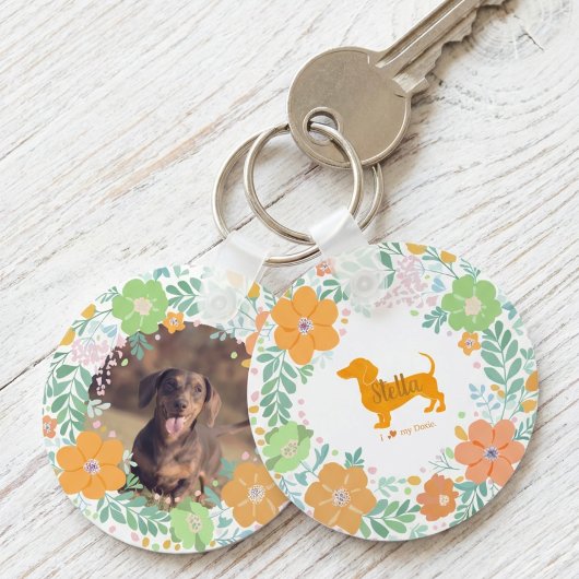 Porte-clés Pastel Orange Dachshund Custom Name & Photo