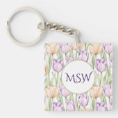 Porte-clés Pastel Peach Purple Tulips Spring Floral Monogram (Devant)