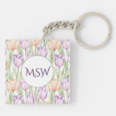 Porte-clés Pastel Peach Purple Tulips Spring Floral Monogram (Dos)