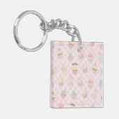 Porte-clés Pastel Pink Gingham Cute Cupcakes Pattern (Devant gauche)