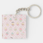 Porte-clés Pastel Pink Gingham Cute Cupcakes Pattern (Dos)