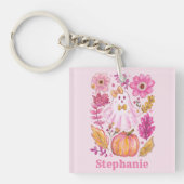 Porte-clés Pastel Pink Halloween Ghost with Custom Name (Devant)