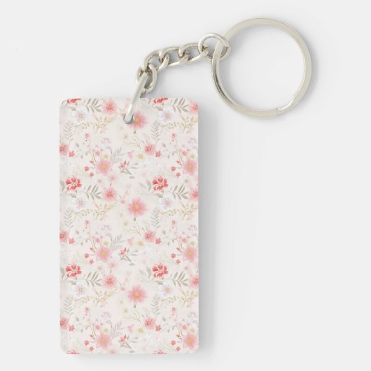 Porte-clés Pastel Pink Red White Flowers Pattern Two-sided (Dos)