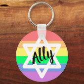 Porte-clés Pastel Rainbow Star de David | Message Ally LGBTQ (Recto)