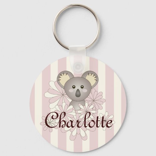 Porte-clés Pastel Rose Stripe Cute Baby Koala Custom (Recto)