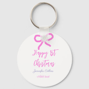 Porte-clés Pastel rose violet heureux 1er Noël bow name da