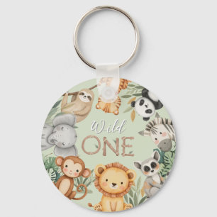 Porte-clés Pastel Tropical Wild One Jungle Safari Animaux