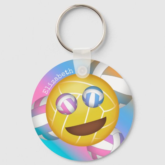 Porte-clés pastels arc-en-ciel mignon souriant visage volleyb (Recto)