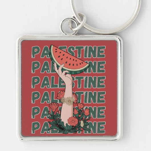 Porte-clés pastèque, fleurs et palestine Texte Répéter (Devant)
