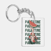 Porte-clés pastèque, fleurs et palestine Texte Répéter (Devant gauche)