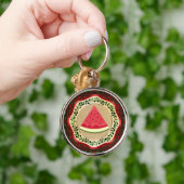 Porte-clés pastèque sur plaque d'olive avec tatreez palestini (Main)