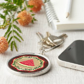 Porte-clés pastèque sur plaque d'olive avec tatreez palestini (Côté)