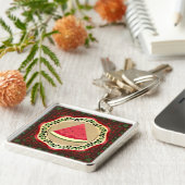 Porte-clés pastèque sur plaque d'olive avec tatreez palestini (Côté)