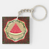 Porte-clés pastèque sur plaque d'olive avec tatreez palestini (Dos)