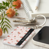 Porte-clés Pastèques Rouges, Coeurs, Bandes, Votre Nom (Devant droit)