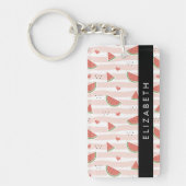 Porte-clés Pastèques Rouges, Coeurs, Bandes, Votre Nom (Devant)