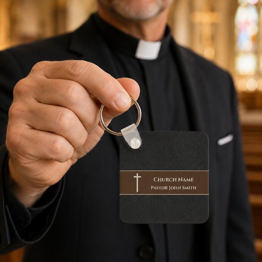 Porte-clés Pasteur d'église Cuir noir chrétien