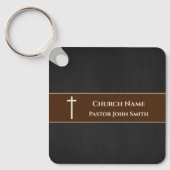 Porte-clés Pasteur d'église Cuir noir chrétien (Recto)
