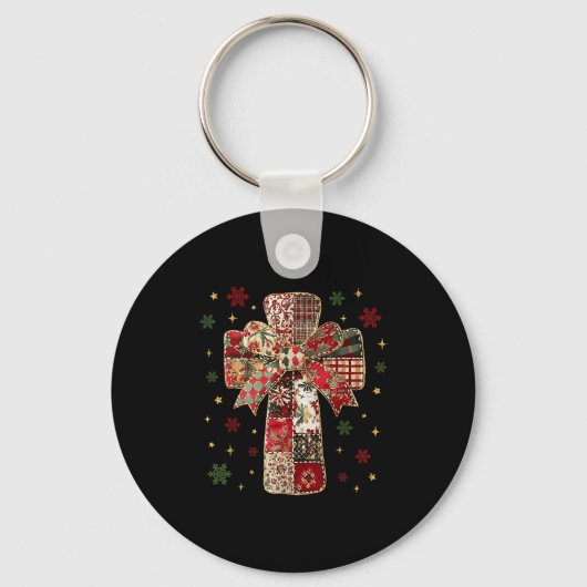 Porte-clés Patchwork Cross Christian Christmas Coquette Bow (Recto)