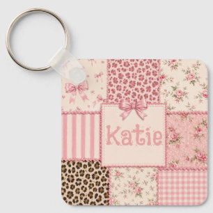 Porte-clés patchwork floral léopard Coquette