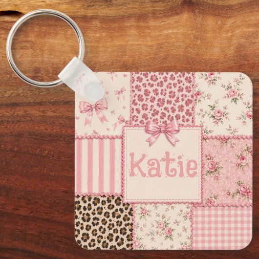 Porte-clés patchwork floral léopard Coquette (Recto)