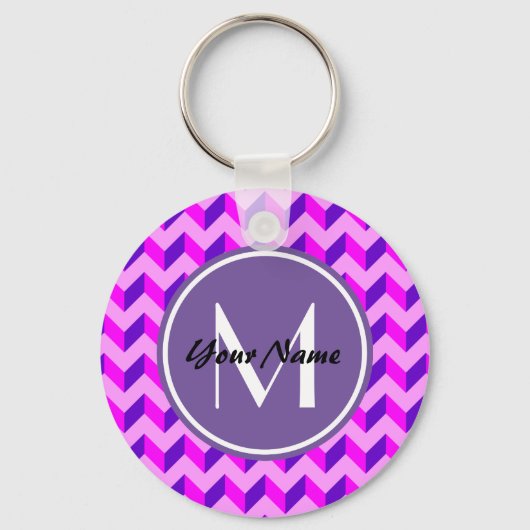Porte-clés Patchwork monogramme rose et violet Chevron (Recto)
