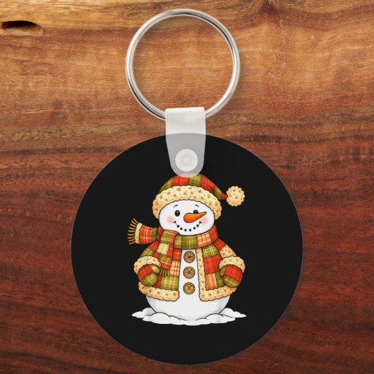 Porte-clés Patchwork Snowman Retro Funny Snowman Holiday Chri (Recto)