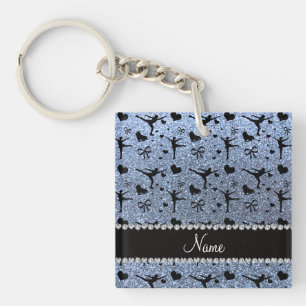 Porte-clés Patinage artistique bleu en pastel nommé fait sur