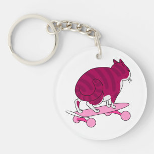 Porte-clés Patinage rose Chat Drôle et Bye Texte